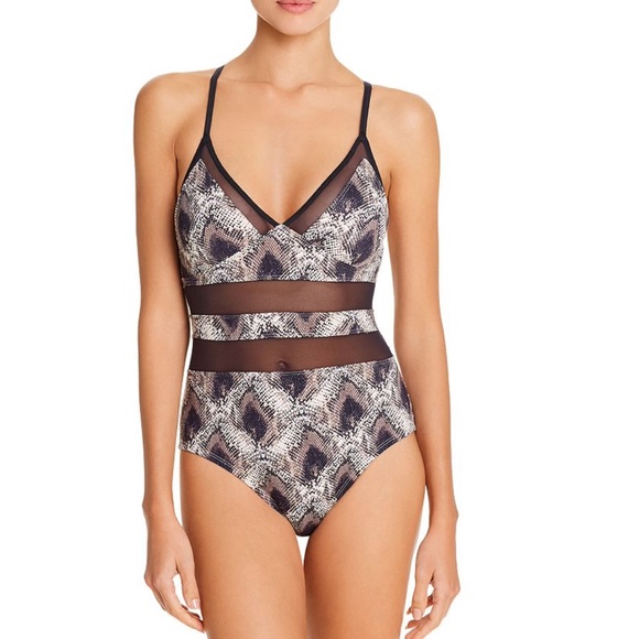 Bleu Rod Beattie Cross Back Python Print Mesh Inserts One Piece Swimsuit Size 4 - Picture 1 of 10